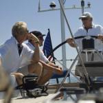 Crew at the Helm During Yacht Race